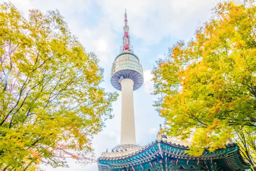 Tháp Namsan Seoul mùa lá vàng rực rỡ biểu tượng du lịch Hàn Quốc Like Tour